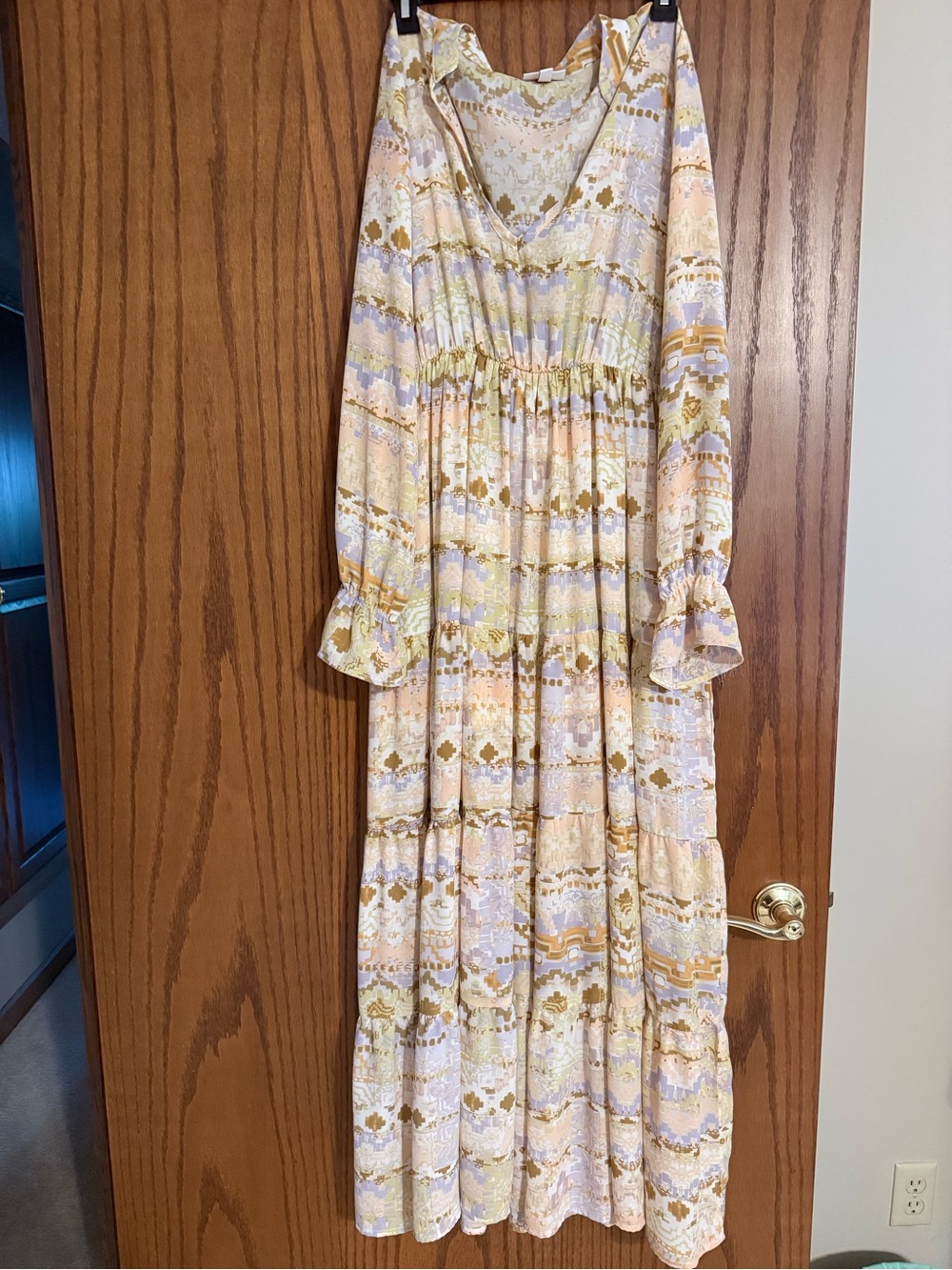 Shyanne Bohemian Long Sleeve Tiered Maxi Dress in Pastel Yellow western wear